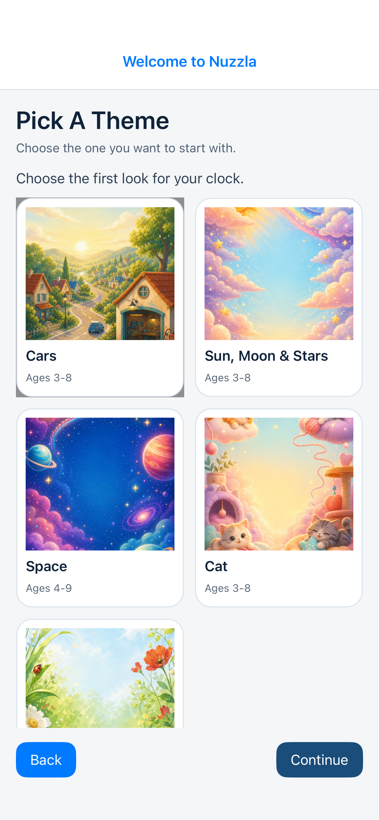 Nuzzla Clock theme selection screenshot